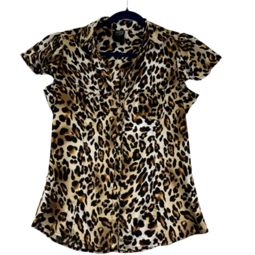 Thanx Leopard Print Satin Blouse Women's Size M